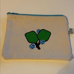 NWT Cream Canvas Pouch with Green and Blue Design